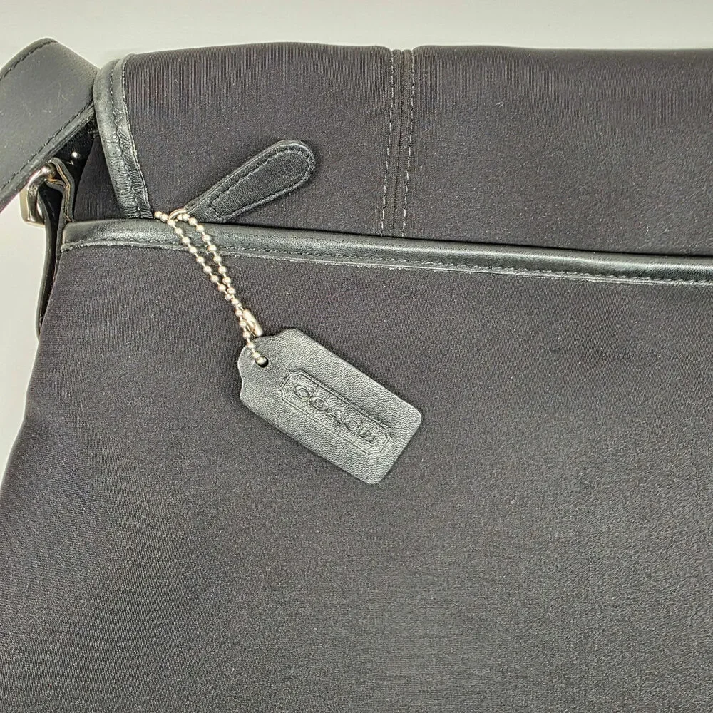 Coach Black Messenger Shoulder Bag Nylon Leather Trim Flap Crossbody